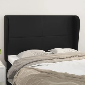 vidaXL Tăblie de pat cu aripioare, negru, 147x23x118/128 cm, piele eco