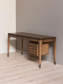 Birou din lemn masiv, cu 3 sertare și picioare conice, maro antichizat, finisaj satinat, 148.5×54.5×71.5 cm, „Adolfo"