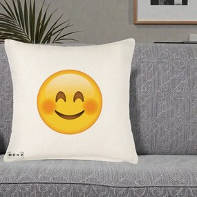 Perna Decorativa Emoji Fericit Roscat, 40x40 cm, Crem Reliefat, Husa Detasabila, Perna Inclusa, BEKZ®