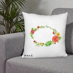 Perna Decorativa Coroana Florala Acuarela, 40x40 cm, Alb Pufos, Husa Detasabila, Perna Inclusa, BEKZ®