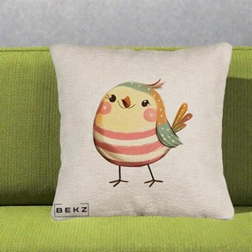 Perna Decorativa Pui Kawaii Pastel Dungat, 40x40 cm, Bej Canapea, Husa Detasabila, Perna Inclusa, BEKZ®