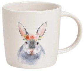 Cana din ceramica cu model iepuras, alb, 500 ml