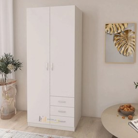 Dulap Mixt Star cu 2 Usi si 3 Sertare, 200x80x50 cm,Culoare Alb, Material din PAL de 18mm