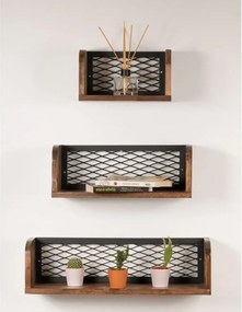 Set 3 etajere Box Homs, nuc-metal negru, 60 x 17 x 10 cm