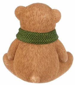 Decorație Urs cu eșarfă verde, poliresină, 10 cm