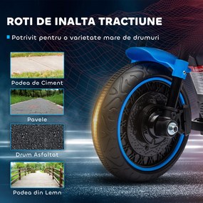 Motocileta Electrica de 6V, Roti de Antrenament, Baterii, un Singur Buton de Pornire, Pedala, Far, 18-36 luni, Albastru HOMCOM | Aosom Romania