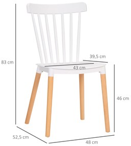 HOMCOM Set de 4 scaune de stil scandinav, spătar înalt, șezut din polipropilenă, picioare din fag 48 x 52,5 x 83 cm alb | Aosom Romania