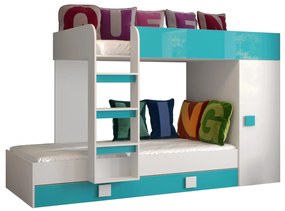 Pat multifuncțional 90 cm Toreno 2 (Alb + alb lucios + turcoaz lucios). 1083312