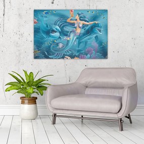 Tablou - Sirenă cu delfini (90x60 cm)