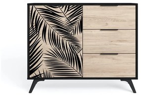 Comodă joasă neagră cu aspect de stejar 92x81 cm Palmera - Marckeric