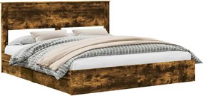 vidaXL Pat cu storage Stejar fumuriu 180 x 200 cm Lemn compozit