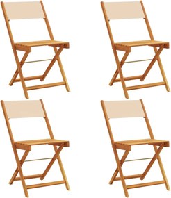 vidaXL Scaune de grădină pliabile, 4 buc., textil bej și lemn masiv