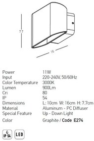 Aplica LED de perete pentru iluminat exterior IP54 Japo grafit