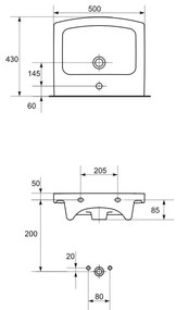 Lavoar baie suspendat alb lucios 50 cm Cersanit Easy 500x430 mm