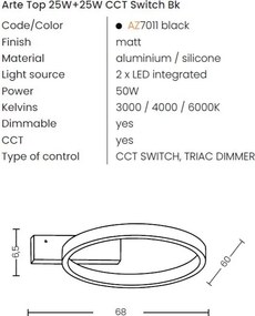 Plafoniera LED moderna Arte Top 25W+25W CCT Switch Bk