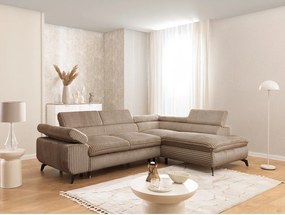 Colțar maro cu tapițerie din catifea reiată (cu colț pe partea dreaptă/în formă de ”L”) Marbeya – Ropez