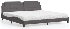 vidaXL Pat cu saltea, gri, 200x200 cm, piele ecologică
