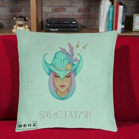 Perna Personalizata Zodiac Sagetator Cowgirl, 40x40 cm, Verde Menta, Husa Detasabila, Perna Inclusa, BEKZ®