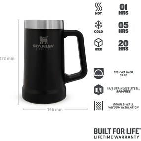 Cană termos neagră din oțel inoxidabil 700 ml The Big Grip Beer Stein Black – Stanley