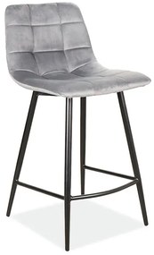 Scaun de bar gri MILA VELVET cu picioare negre