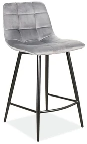 Scaun de bar gri MILA VELVET cu picioare negre