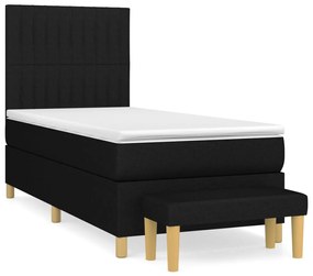 Pat box spring cu saltea, negru, 90x200 cm, textil Negru, 90 x 200 cm, Benzi verticale