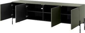 Comodă TV Sonatia 200 cm cu patru uși pe picioare metalice - verde măsliniu
