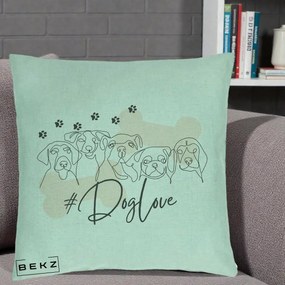 Perna Personalizata Dog Love Linie Minimalista, 40x40 cm, Verde Menta, Husa Detasabila, Perna Inclusa, BEKZ®