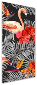 Tablou Printat Pe Sticlă Flamingos și flori