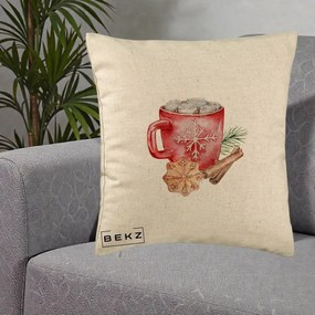 Perna Decorativa Cacao de Iarna cu Biscuit, 40x40 cm, Bej, Husa Detasabila, Perna Inclusa, BEKZ®