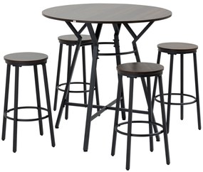 HOMCOM Set de masa cu 4 scaune, in Stil Industrial pentru Bucatarie si Bar, Set din Lemn si Otel, Culoare nuc | AOSOM RO