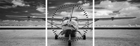 Tablou - Avion alb-negru și alb-negru (cu ceas) (90x30 cm)