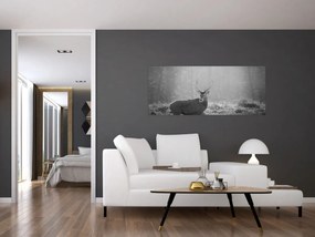 Tablou - Căprioare in pădure,alb-negru (120x50 cm)