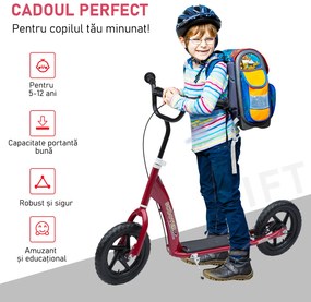 HOMCOM Trotinetă pentru Copii cu Frână de Spate și Ghidon Reglabil Roșu | Aosom Romania