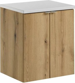 Set dulap baza suspendat 50 cm cu blat Comad Nova alb mat si stejar Coast Evoke