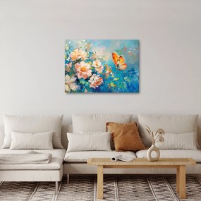 Tablou - Fluture și flori, pictură în ulei II. (70x50 cm)