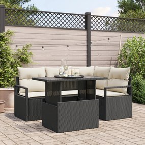 vidaXL Set de canapele pentru grădină cu pernă 5 pcs negru și crem