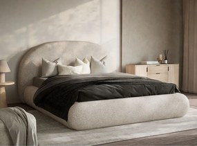 Pat matrimonial crem tapițat cu spațiu de depozitare cu somieră 160x200 cm Maumere – Maison de Rêve