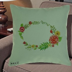 Perna Decorativa Coroana Florala Acuarela, 40x40 cm, Verde, Husa Detasabila, Perna Inclusa, BEKZ®
