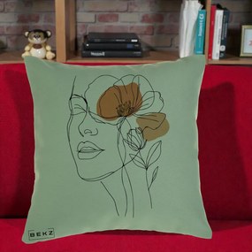 Perna Decorativa Portret Feminin Mac Profilat, 40x40 cm, Verde, Husa Detasabila, Perna Inclusa, BEKZ®