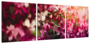 Tablou cu florile tufișului înflorit (cu ceas) (90x30 cm)