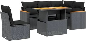 vidaXL Set mobilier de grădină cu perne, 6 piese, negru, poliratan
