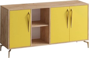 Comoda SUDER, stejar/galben, PAL melaminat, 140x40x86 cm