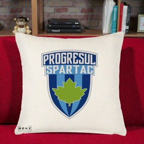 Perna Personalizata Progresul Spartac Fotbal, 40x40 cm, Crem Reliefat, Husa Detasabila, Perna Inclusa, BEKZ®