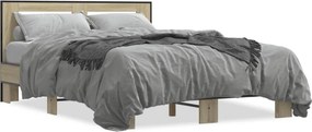vidaXL Cadru de pat, stejar sonoma, 140x190cm, lemn prelucrat și metal
