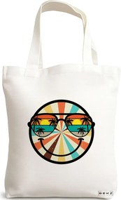 Sacosa de Panza pentru Cumparaturi, Geanta Tote, model Tropical, 38x34.5 cm, Alba, BEKZ®