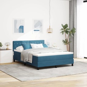 vidaXL Pat box spring cu saltea, albastru închis, 140x190 cm, catifea