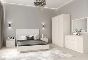 Dormitor cu Riflaje, Monaco, Pat Tapitat cu somiera rabatabila, Dulap 3 Usi 2 Sertare, 2 Noptiere, Comoda 1 Usa 3 Sertare, Casmir