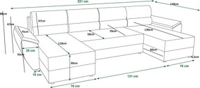OFERTA Canapea extensibila in forma de U TAVERO 321x140 cm, mustar calitatea II