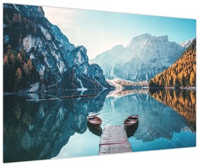 Tablou - Bărci pe Lacul Braies (90x60 cm)
